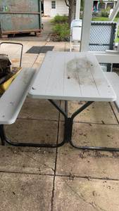 lot 345 image: Used Outdoor Folding Picnic Table with Benches