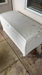 lot 347 image: White Outdoor Storage Bench with Firewood Collection