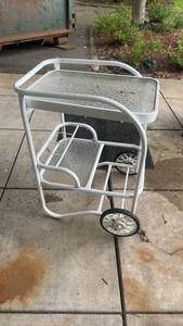 lot 349 image: White Metal and Glass Outdoor Serving Cart