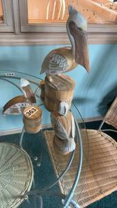 lot 363 image: Collection of 3 Handcrafted Wooden Pelican Figurines