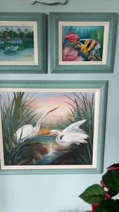 lot 365 image: Collection of Framed Coastal and Wildlife Paintings