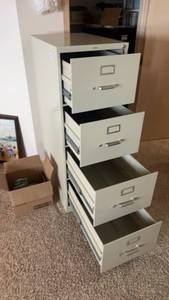lot 381 image: Four-Drawer Metal Filing Cabinet with Lock