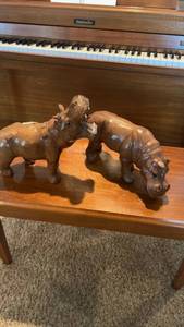 lot 388 image: Pair of Carved Wooden Hippo Figurines