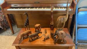 lot 390 image: Collection of 9 Handcrafted Wooden Animal Figurines