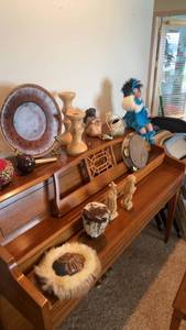 lot 398 image: Assorted Handmade Indigenous Style Crafts Including Drum and Mask