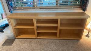 lot 411 image: Large Wooden Shelving Unit with Multiple Compartments