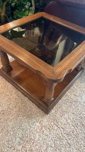lot 427 image: Vintage Wooden Side Table with Glass Top
