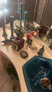 lot 447 image: Collection of Decorative Items Including Candle Holders and Animal Figurines