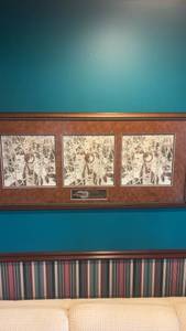 lot 453 image: Framed Wildlife Art Triptych with Birch Trees and Animal Figures