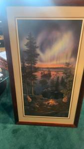 lot 464 image: Kim Norlien 2001 Framed Artwork of Northern Lights Landscape