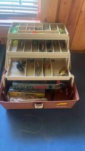 lot 518 image: Vintage Plano Tackle Box with Assorted Fishing Lures and Accessories