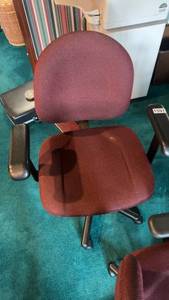lot 597 image: Used Burgundy Office Chair with Adjustable Armrests