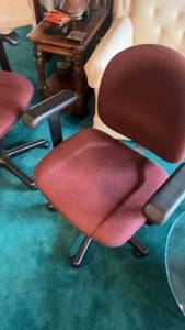 lot 598 image: Pair of Burgundy Office Chairs with Adjustable Armrests