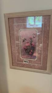 lot 603 image: Set of 2 Framed Wall Art Prints with Cactus and Flower Motifs