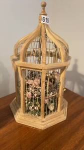 lot 615 image: Vintage Birdcage with Floral Arrangement Decor