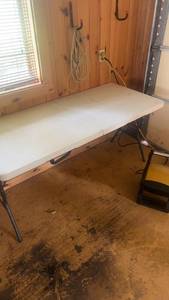 lot 623 image: Folding Plastic Table with Metal Legs
