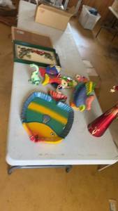 lot 647 image: Assorted Home Decor with Fish-Themed Items and Holiday Tray