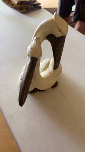 lot 649 image: Carved Wooden Pelican Statue with Intricate Details