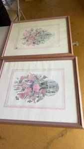 lot 650 image: Pair of Framed Floral Watercolor Prints by Sarah Harley