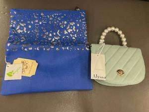 lot 8 image: Set of Vegan Handbags Blue with Silver Design and Mint with Pearl Handle
