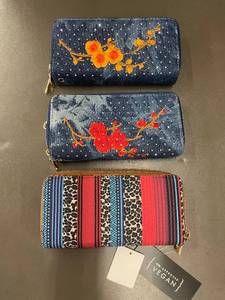 lot 11 image: Set of 3 Designer Zipper Wallets with Floral and Tribal Patterns