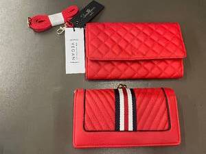 lot 13 image: Set of 2 Red Quilted Wallets with Strap