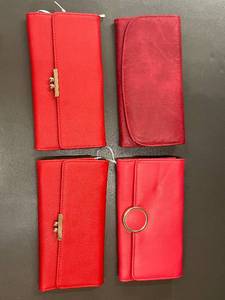 lot 14 image: Set of 4 Womens Red Leather Wallets with Snap Closure