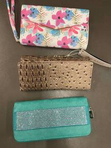 lot 17 image: Set of 3 Womens Wallets - Floral, Embossed, and Rhinestone Designs