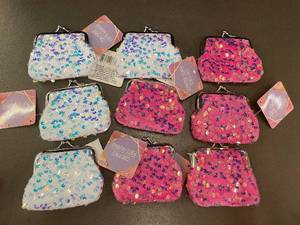 lot 20 image: Set of 9 Sequin Coin Purses in Pink and Blue