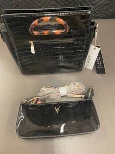 lot 26 image: Isabelle PETA Approved Vegan Black Handbag and Matching Clutch Set