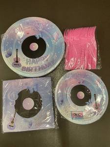 lot 29 image: Birthday Party Tableware Set for 24 Guests with Vinyl Record Theme