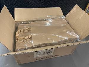 lot 37 image: Bulk Pack of 100 Brown Kraft Paper Bags with Handles