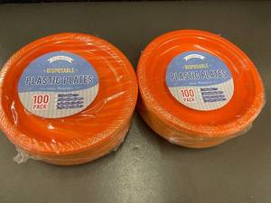 lot 40 image: Lot of 2 Packs of 100 Disposable Plastic Plates, 9 Inch