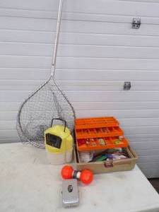lot 44 image: Tackle Box with Tackle, Minow buckets and Fish net