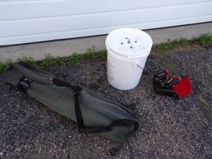 lot 101 image: Folding Camping Chair, Pair of binoculars, Fish Scaling Pail