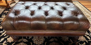 lot 6 image: Hancock & Moore Brown Leather Ottoman with Tufted Design