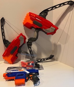 lot 67 image: NERF Bow and Gun Set with Darts and Manuals