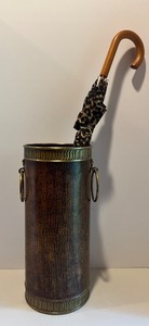 lot 70 image: Brass Umbrella Stand with Leopard-Print Umbrella