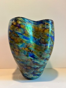 lot 71 image: Large Handcrafted Multicolored Art Glass Vase, signed by Seattle Glass Blowing Studio