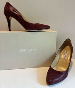lot 77 image: Jimmy Choo Burgundy Snakeskin Pattern Leather High Heels