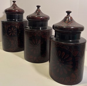 lot 83 image: Set of 3 Vintage Asian Inspired Storage Canisters