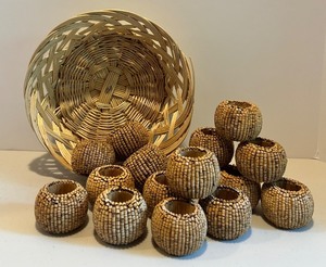 lot 88 image: Set of 12 Beaded Napkin Rings with Decorative Basket