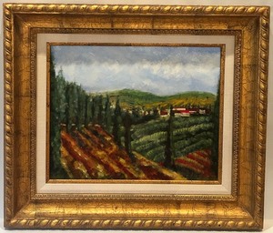lot 2 image: Framed Original Oil Landscape Painting with Ornate Gold Frame, signed by Artist
