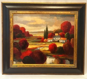 lot 9 image: Signed Landscape Oil Painting with Ornate Gold Frame, signed by Artist Manuel