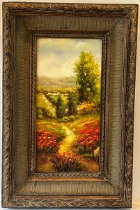 lot 20 image: Framed Original Oil Landscape Painting with Rustic Detailing