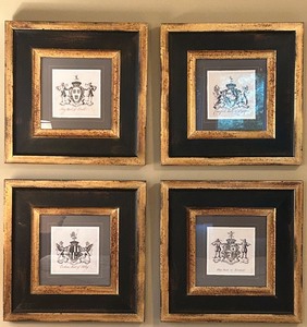 lot 25 image: Set of 4 Framed Heraldic Prints with Gold Trim