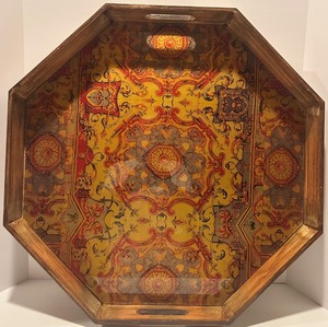 lot 30 image: Decorative Octagonal Wooden Tray with Intricate Floral Design
