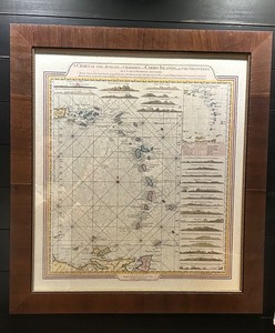 lot 37 image: Framed Reproduction 1784 Vintage Map of the Antilles and Caribs Islands