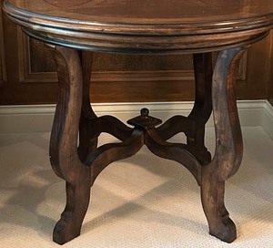 lot 38 image: Round Wooden Table with Ornate Detailing