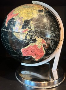 lot 50 image: Vintage Replogle Black Globe on Metal Stand